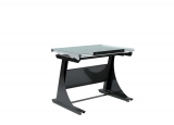 Sit And Stand Drawing Table, Black Metal, 40W X 30D, Oak