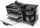 3in1 Multifunction Breakfast Hub (4 Slice Toaster Oven, Large 10'' Diameter Griddle Pan, 5 Cup Coffee Maker), Red