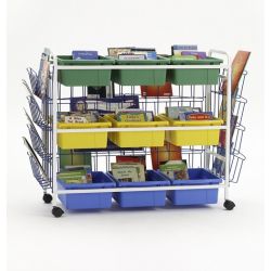 Deluxe Book Browser Cart With Book Displays 6 Divided 3 Open Tubs