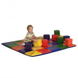 SoftZone Patchwork Toddler Mat and 12-Piece Block Set - Assorted