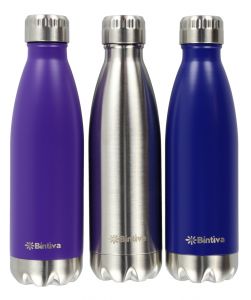 Bintiva Double Walled Vacuum Insulated Blue Stainless Steel Water Bottle