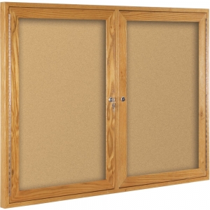 Wood Trim Bulletin Board Cabinet, 1 Hinged Door, 3' x 3'