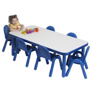 BaseLine Preschool 60 x 30 Rectangular Table & Chair Set  Solid Royal Blue