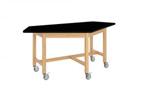 Forward Vision Table, 84W X 44D X 30H, 11/4 Black Plastic Laminate Surface, Oak - Leg Brace
