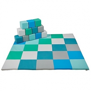 SoftZone Patchwork Toddler Mat and 12-Piece Block Set - Contemporary