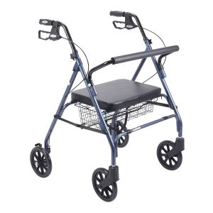 Heavy Duty Bariatric Walker Rollator With Large Padded Seat Blue