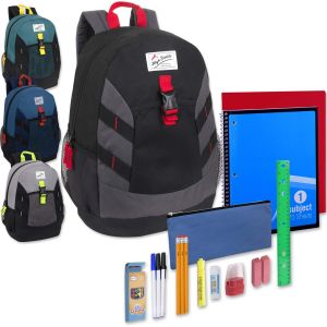 Preassembled 18 Inch  Backpack & 20 Piece School Supply Kit  24 Kits Per Case